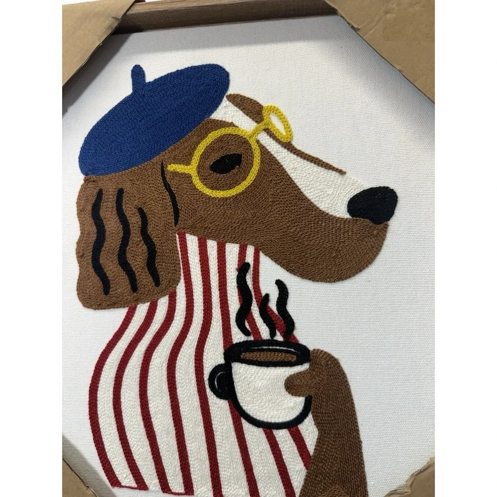 BP Home Woven Artistry Kitchen Dog Coffee Framed Wall Art 12x15 Home Decor New